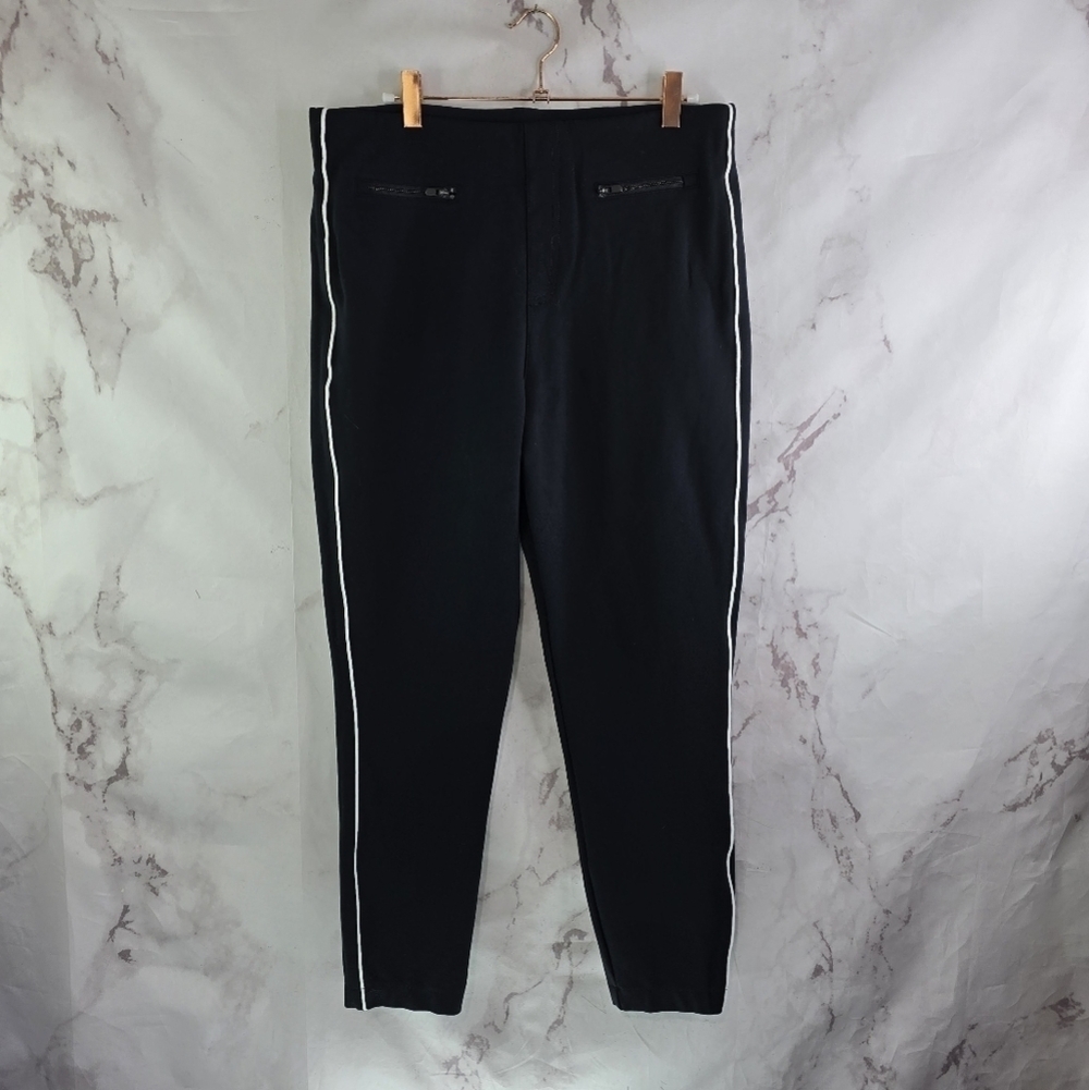 Spanx Pants Womens XL Black White Ankle Piped Skinny Ponte Crop High Rise Zip
